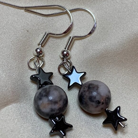 Jasper Moon and Hematite Stars Mix Match Earrings - Picture 3 of 3